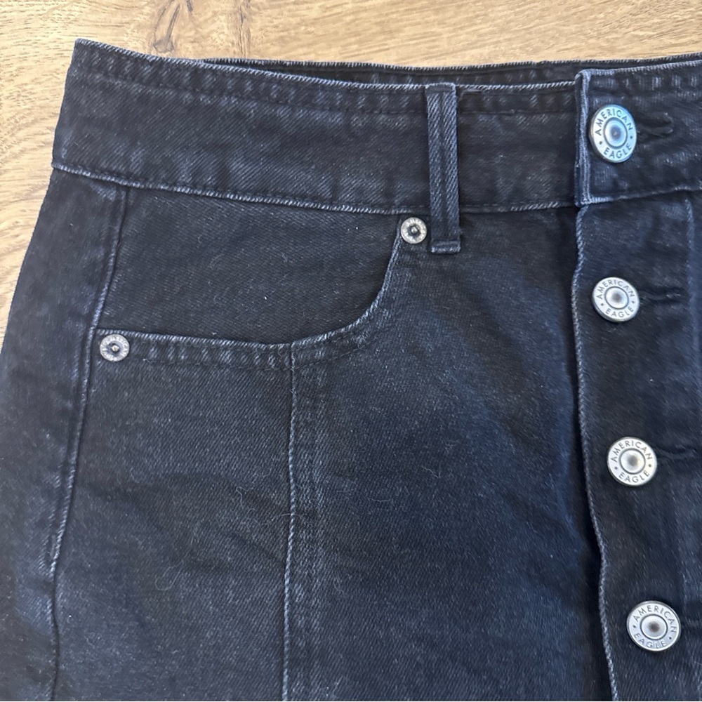 American Eagle Denim Skirt Womens Size 4 Black High Rise A-Line Button Up Y2K - Picture 3 of 6